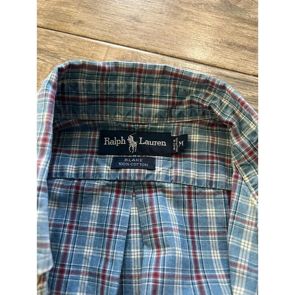 Polo Ralph Lauren Men’s Blue Blake Plaid Long Sleeve Button Up Shirt Size Medium